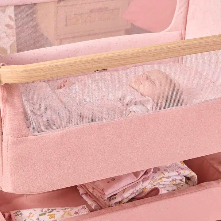Tutti Bambini Cozee Air 2 Bedside Crib – Drifted Oak/Blush