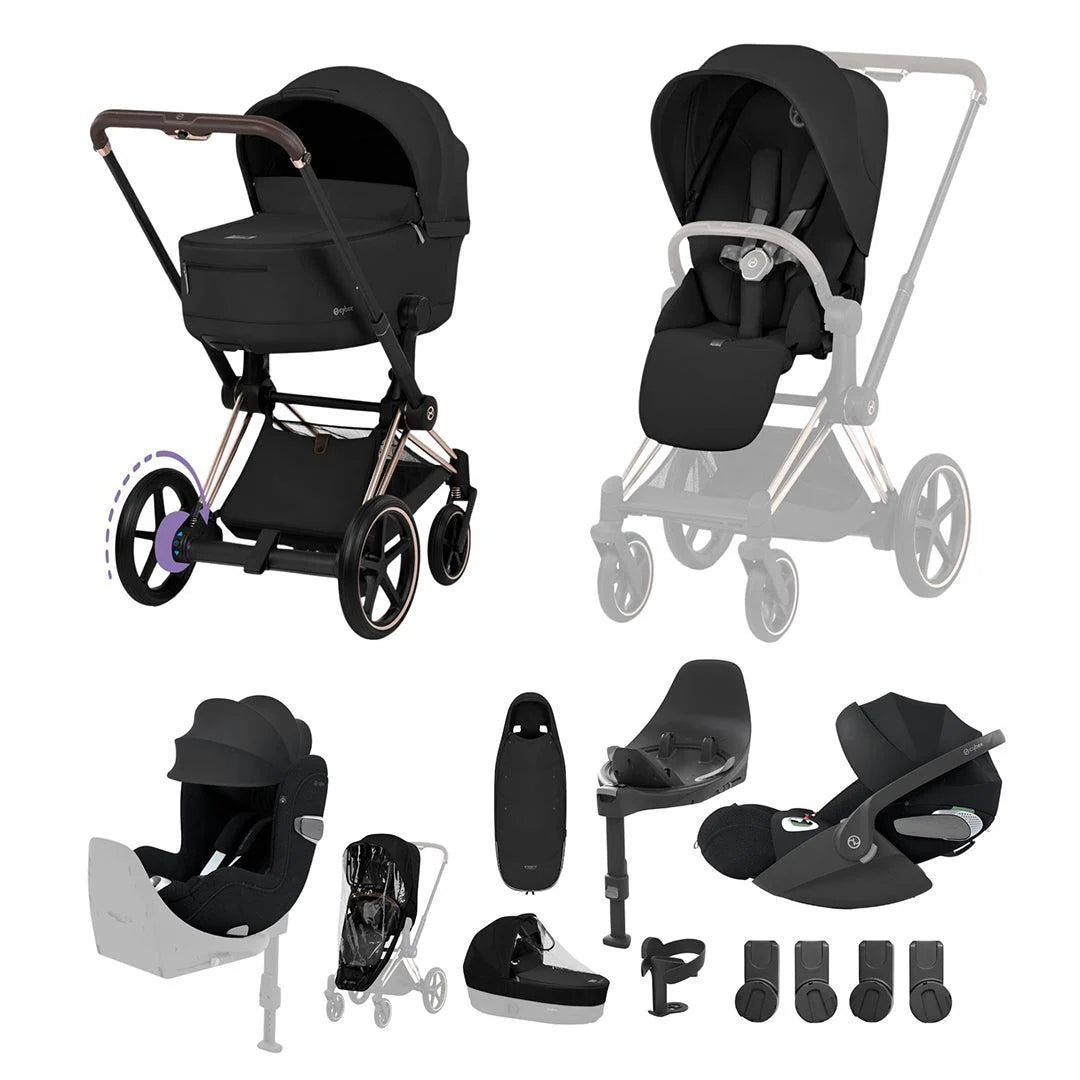 Cybex e-Priam Ultimate Birth & Beyond Bundle - Comfort Collection Sepia Black/Rose Gold