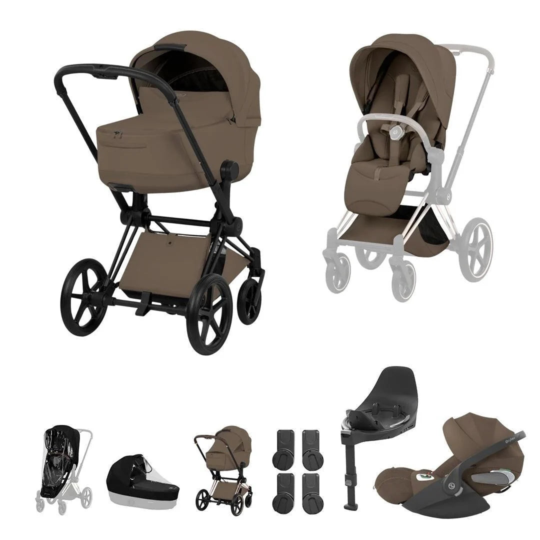 CYBEX PRIAM Fold Cot Travel System Bundle - Style Coconut Brown Matt Black