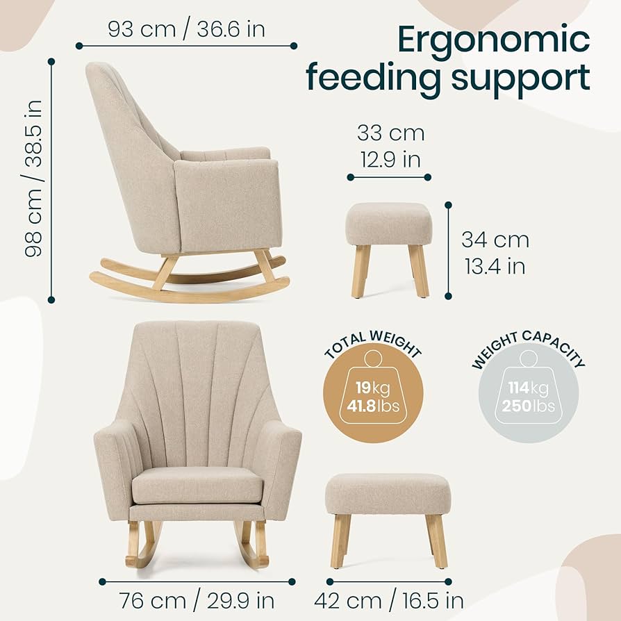 Tutti Bambini Jonah Rocking Chair & Foot Stool - Stone