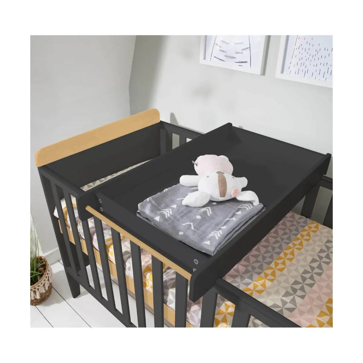 Tutti Bambini Rio Cot Bed Bundle Including Cot Top Changer and Mattress - Slate Grey And Oak