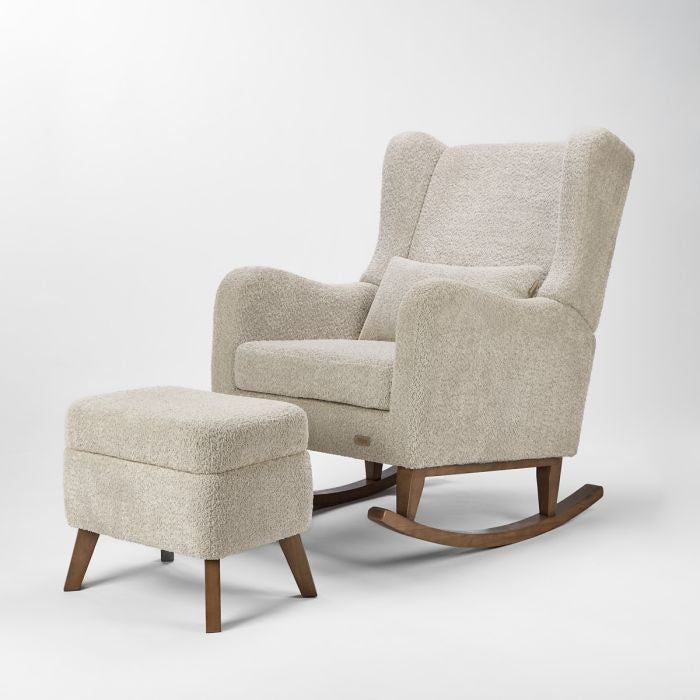 Harper Wingback Rocking Chair & Footstool - Teddy Mushroom