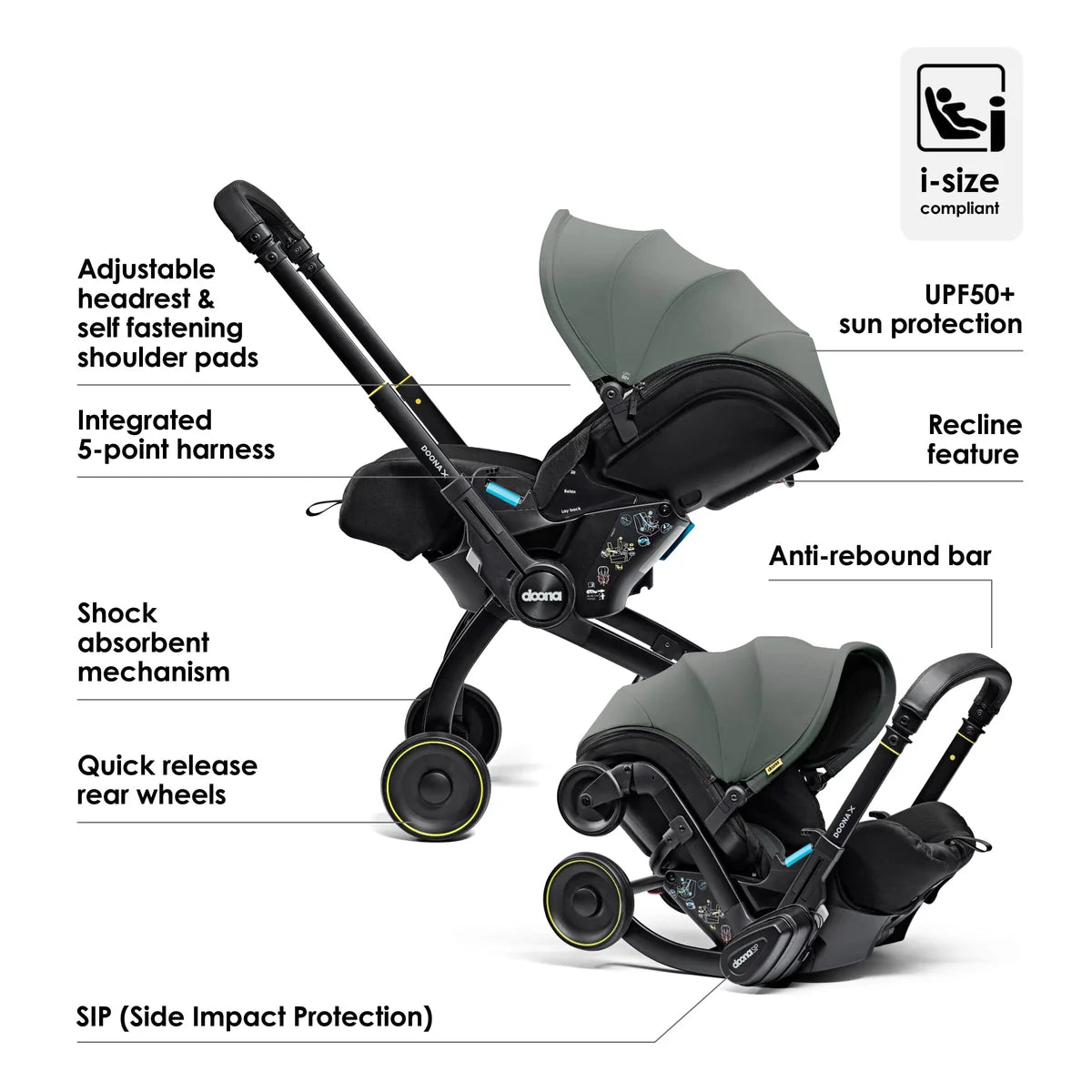 Doona X Recline Car Seat and Stroller Slate Green
