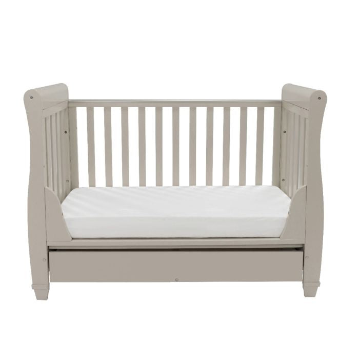 Babymore Eva Sleigh Cot Bed Drop side with Drawer Cashmere