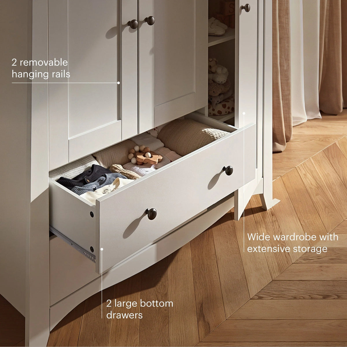 CuddleCo Clara Triple Wardrobe, White & Ash Pre Order