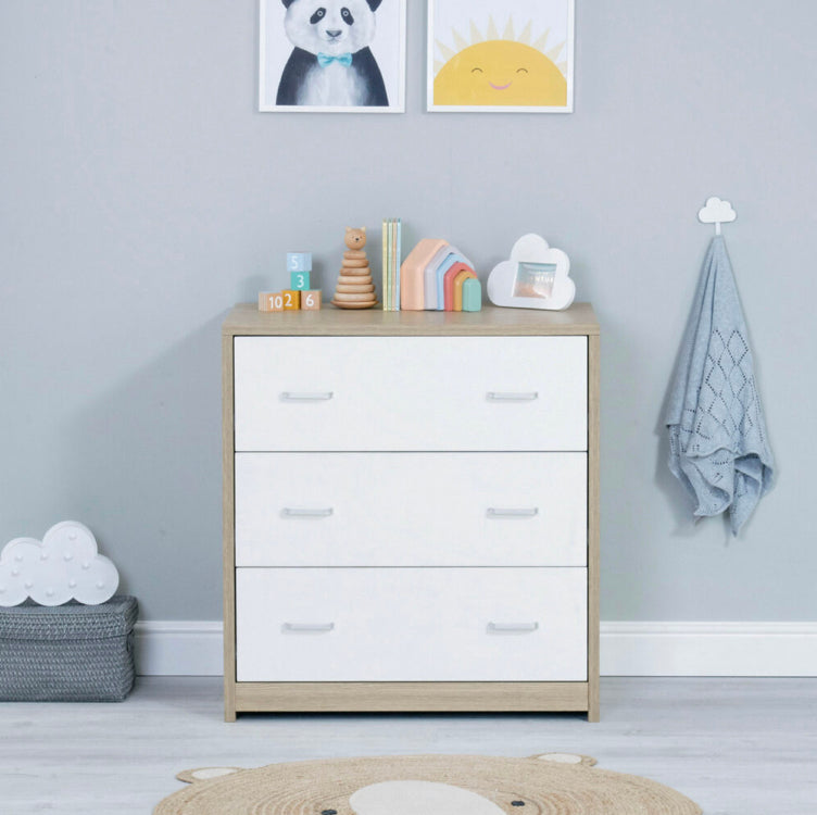 Babymore Luno 3 Piece Furniture Room Set-Oak & White