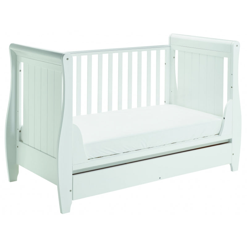 Babymore Stella Sleigh Drop Side Convertible Cot Bed & cot top changer White