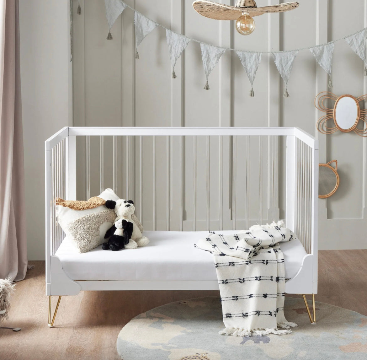 Babymore Kimi Cot Bed – White Acrylic *AUGUST OFFER