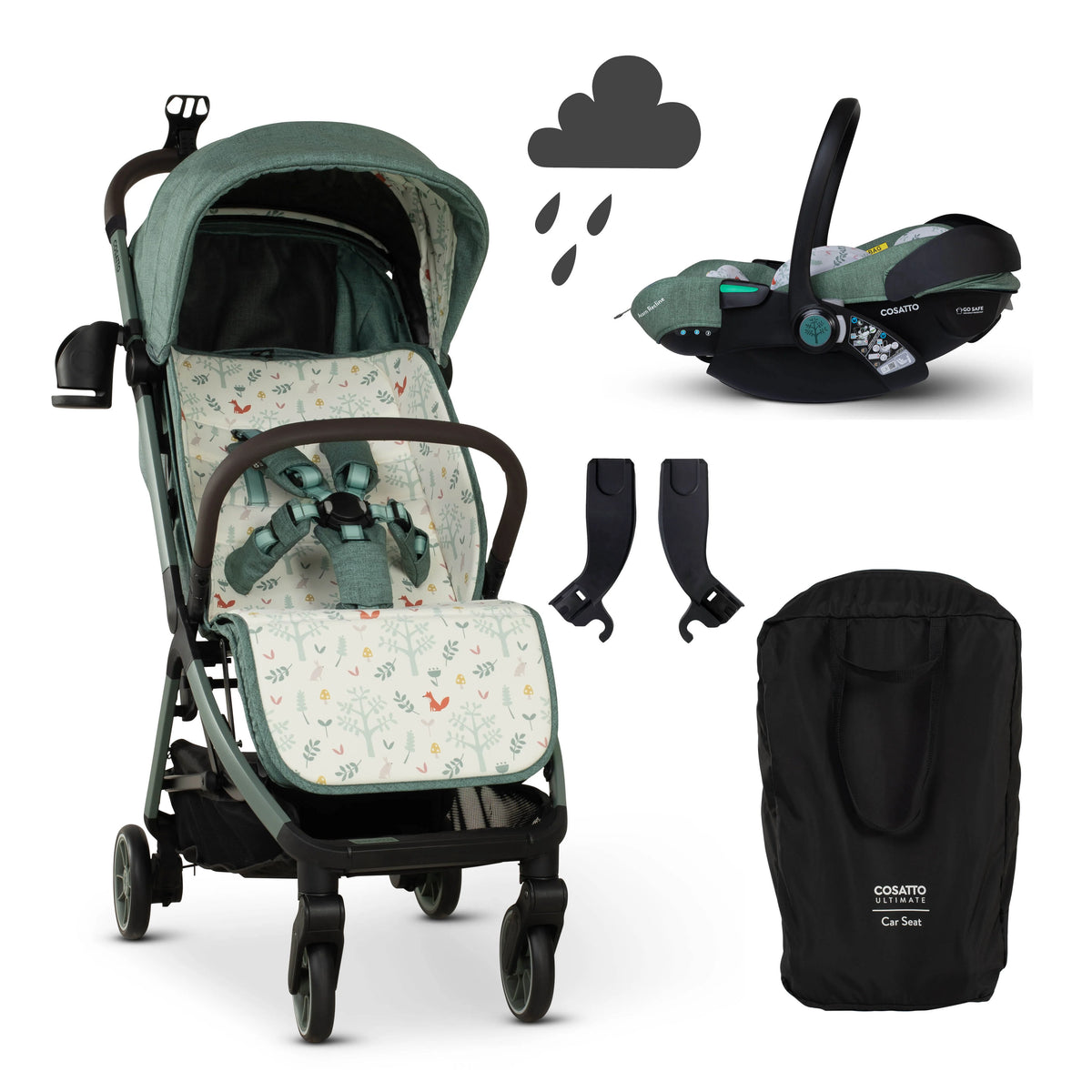 Cosatto Woosh City Recline Car Seat Bundle Meadow