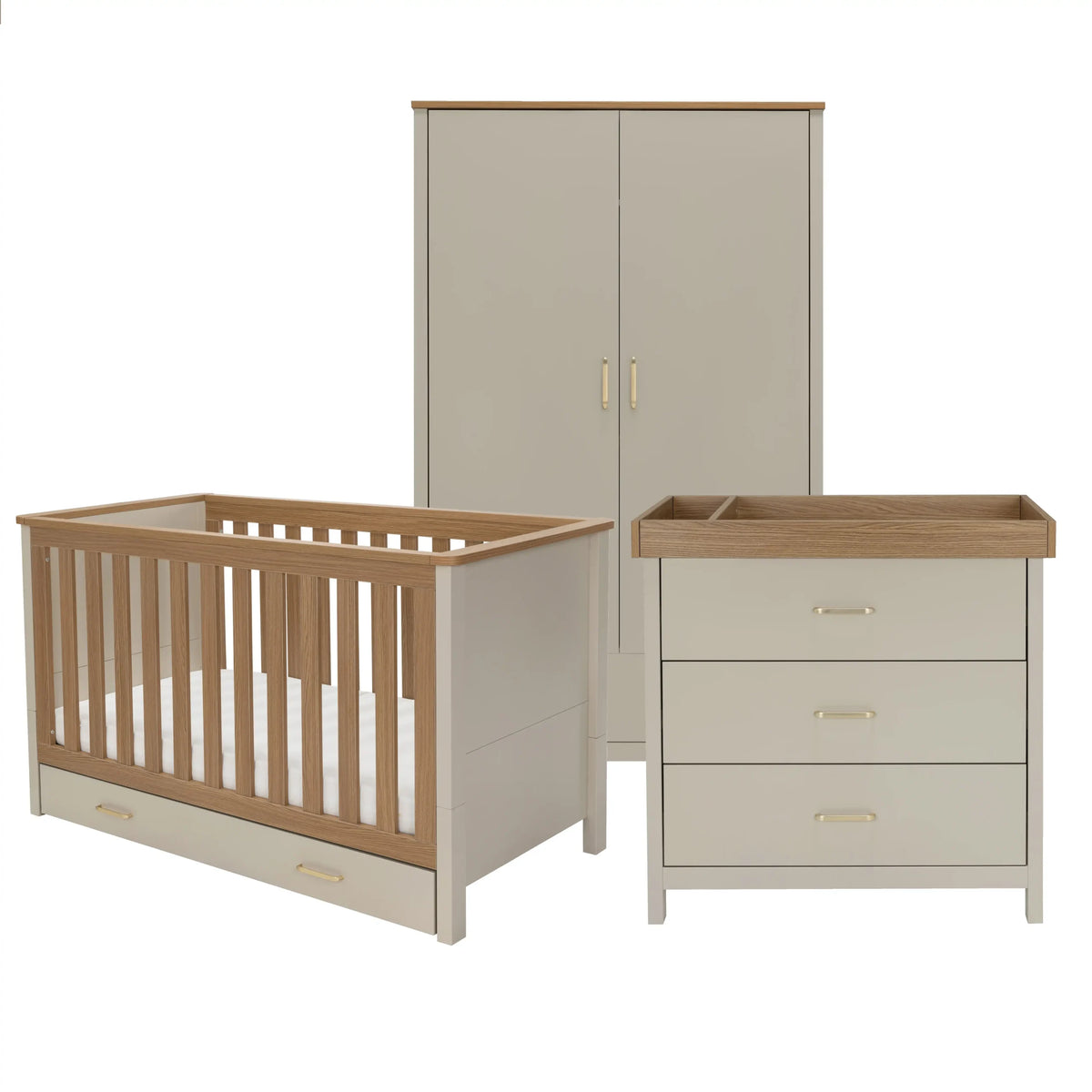 Babymore Mira 3 piece Nursery Room set - Cashmere warm oak