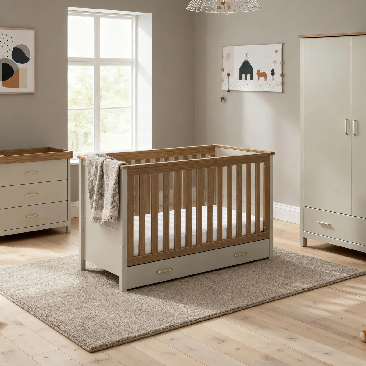 Babymore Mira 3 piece Nursery Room set - Cashmere warm oak