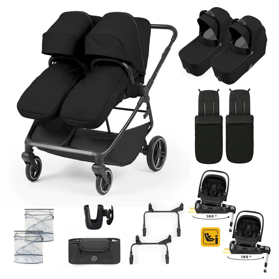 Ickle Bubba Altair Twin 17 Piece Travel System with i-Size Nimbus 180 Spin Car Seats & ISOFIX Bases, Black * PRE ORDER BEGINNING OCTOBER