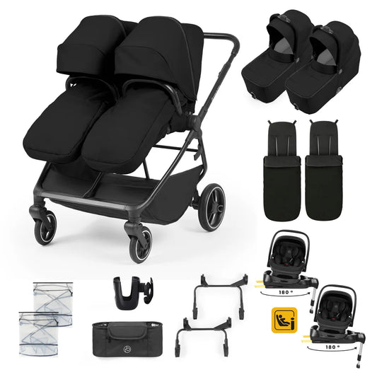 Ickle Bubba Altair Twin 17 Piece Travel System with i-Size Nimbus 180 Spin Car Seats & ISOFIX Bases, Black * PRE ORDER BEGINNING OCTOBER