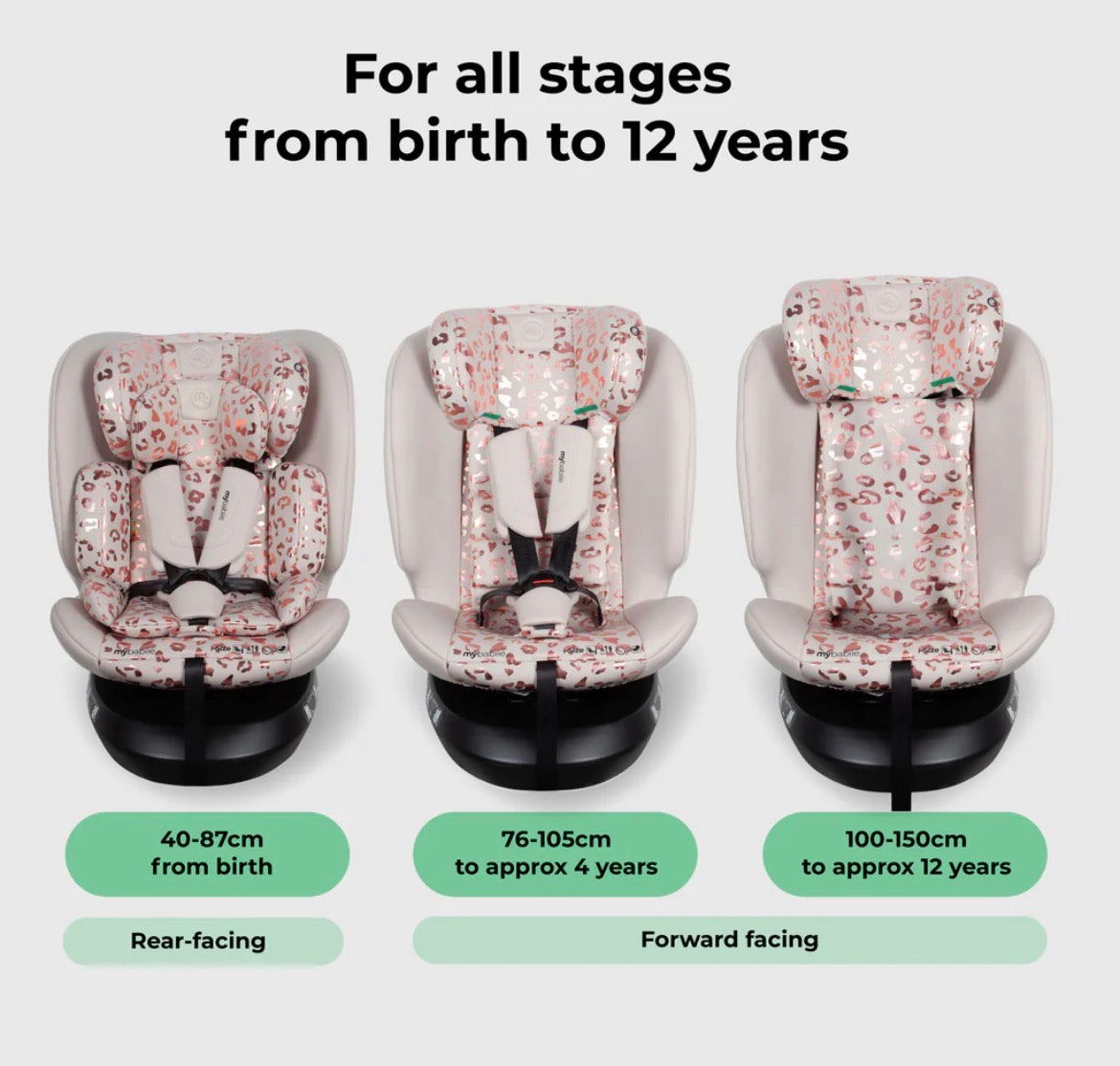 My Babiie Easy Spin R129 Car Seat with Top Tether - Pink Leopard