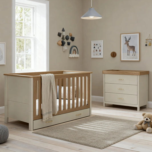 Babymore Mira 2 piece nursery room set - cashmere warm oak