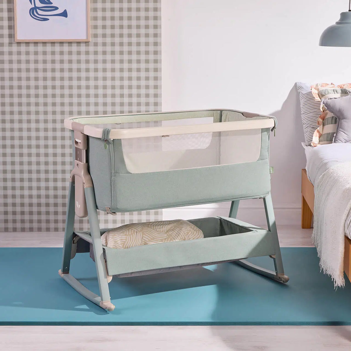Tutti Bambini Cozee Air 2 Bedside Crib – Whitewash/Kelp