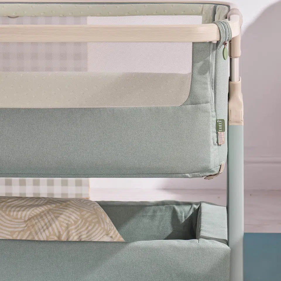 Tutti Bambini Cozee Air 2 Bedside Crib – Whitewash/Kelp
