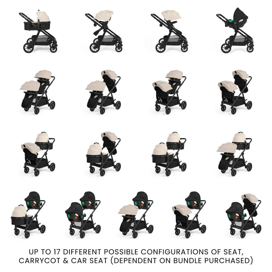 Ickle Bubba Virgo Twin 18 Piece Travel System with i-Size Cirrus Car Seats & Isofix Bases, Stone