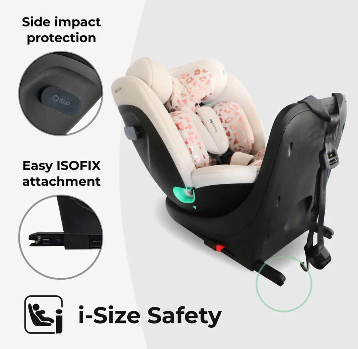 My Babiie Easy Spin R129 Car Seat with Top Tether - Pink Leopard
