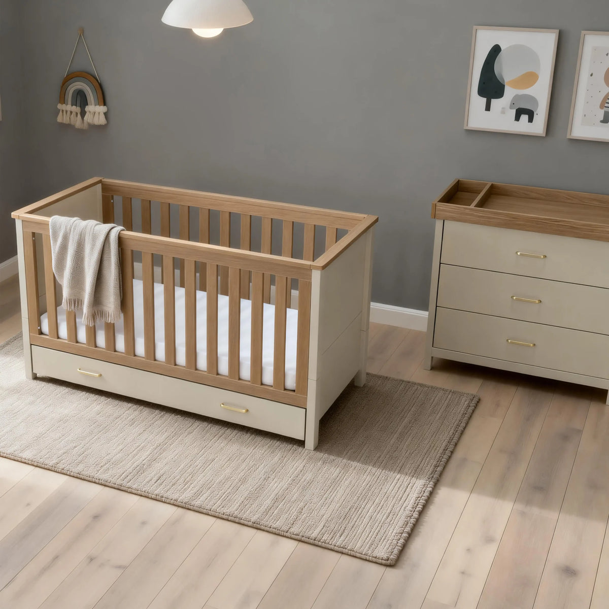 Babymore Mira 2 piece nursery room set - cashmere warm oak