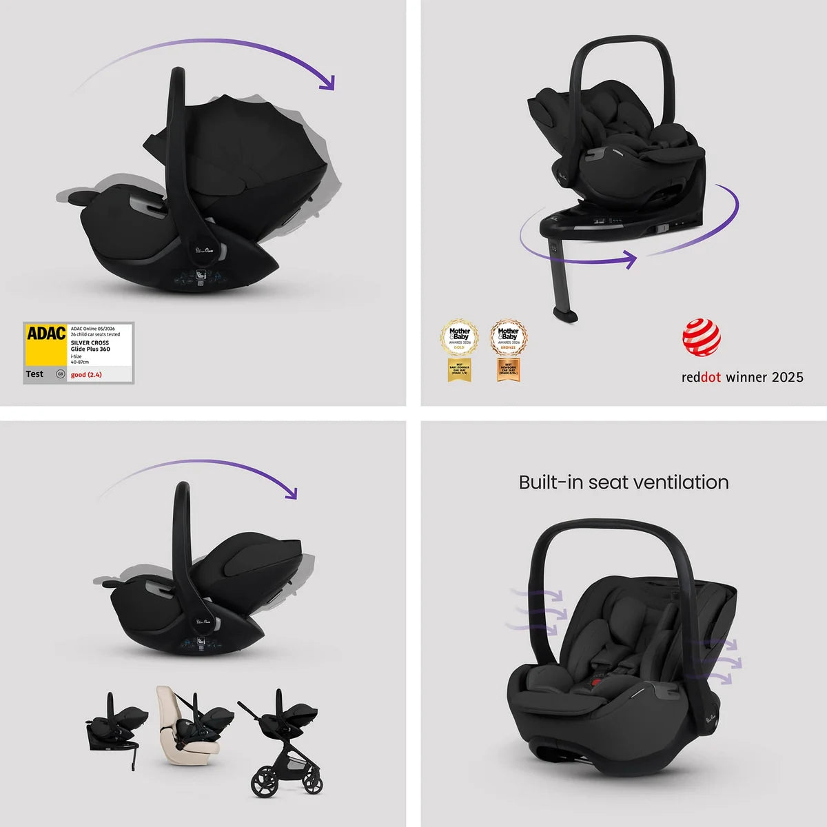 Silver Cross Cove 2 Onyx Travel System Ultimate 360 Family Car Seat Bundle (11 piece)