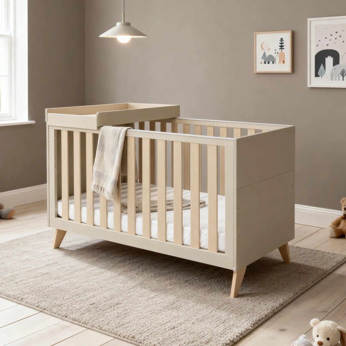 Babymore Dante cot bed with cot top changer - Cashmere