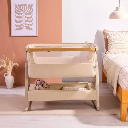 Tutti Bambini Cozee Air 2 Bedside Crib – Toasted Oak/Sand