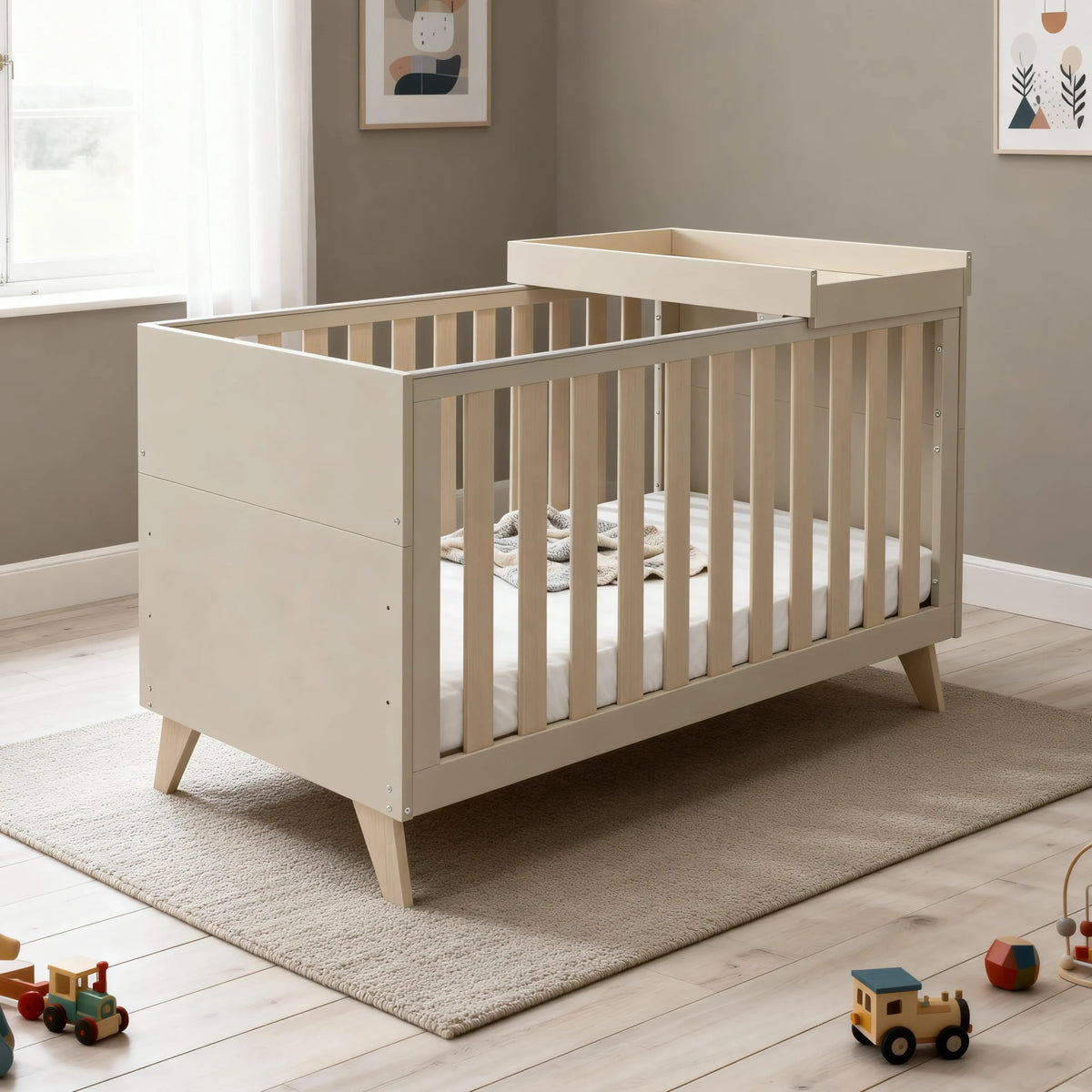 Babymore Dante cot bed with cot top changer - Cashmere