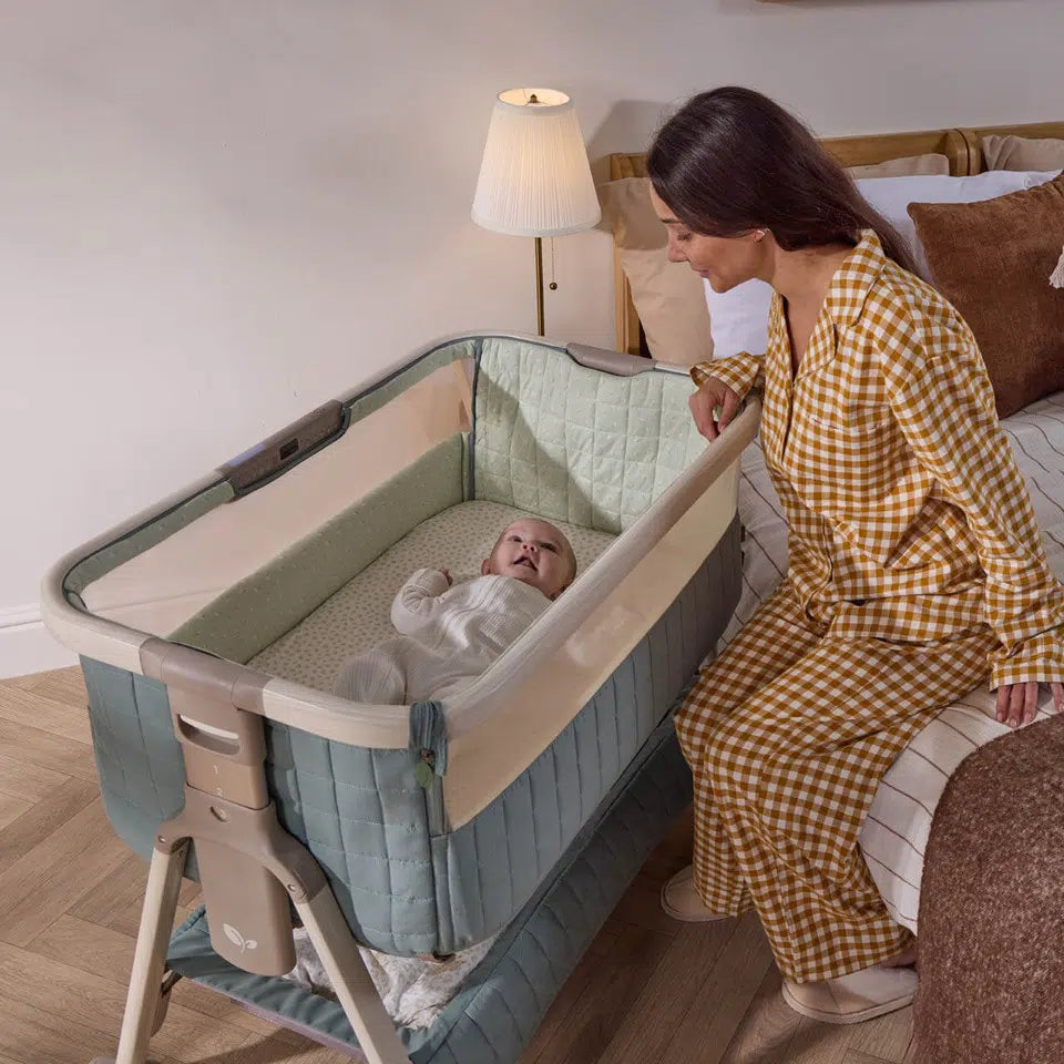 Tutti Bambini Cozee Sense Bedside Crib – Whitewash/Kelp