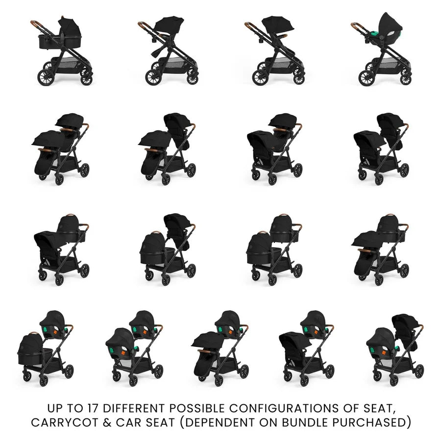 Ickle Bubba Virgo Twin 18 Piece Travel System with i-Size Cirrus Car Seats & Isofix Bases, Black