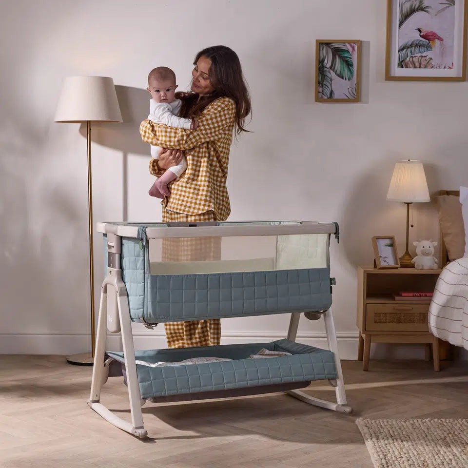 Tutti Bambini Cozee Sense Bedside Crib – Whitewash/Kelp