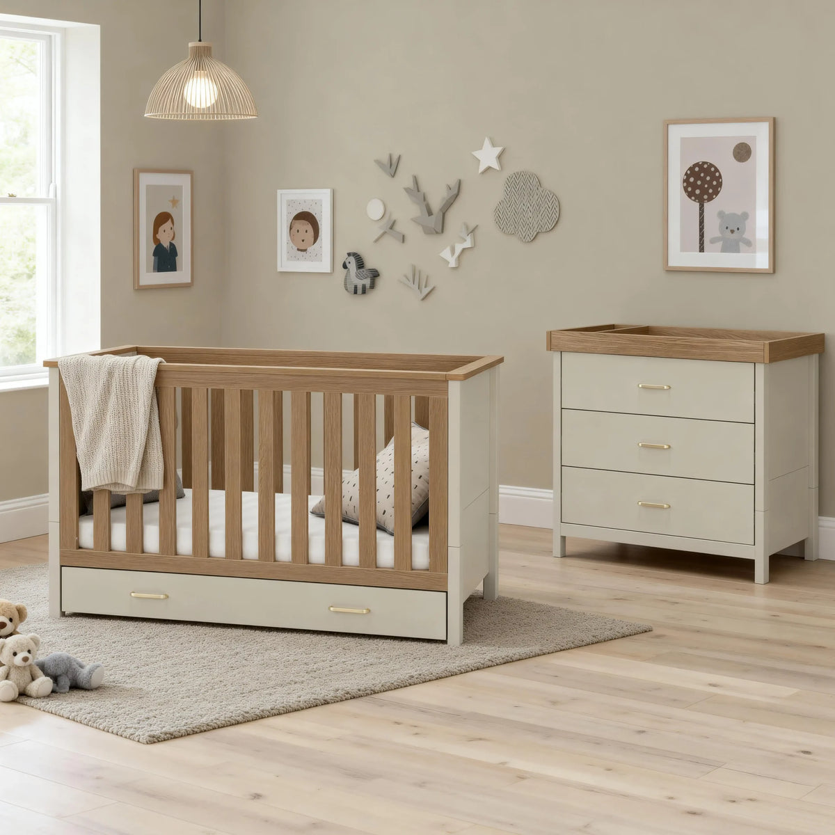 Babymore Mira 2 piece nursery room set - cashmere warm oak