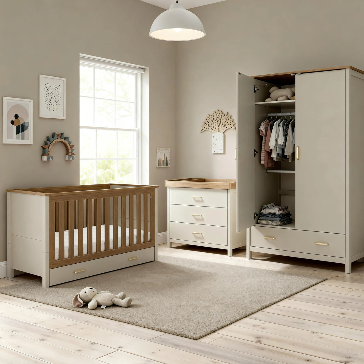 Babymore Mira 3 piece Nursery Room set - Cashmere warm oak