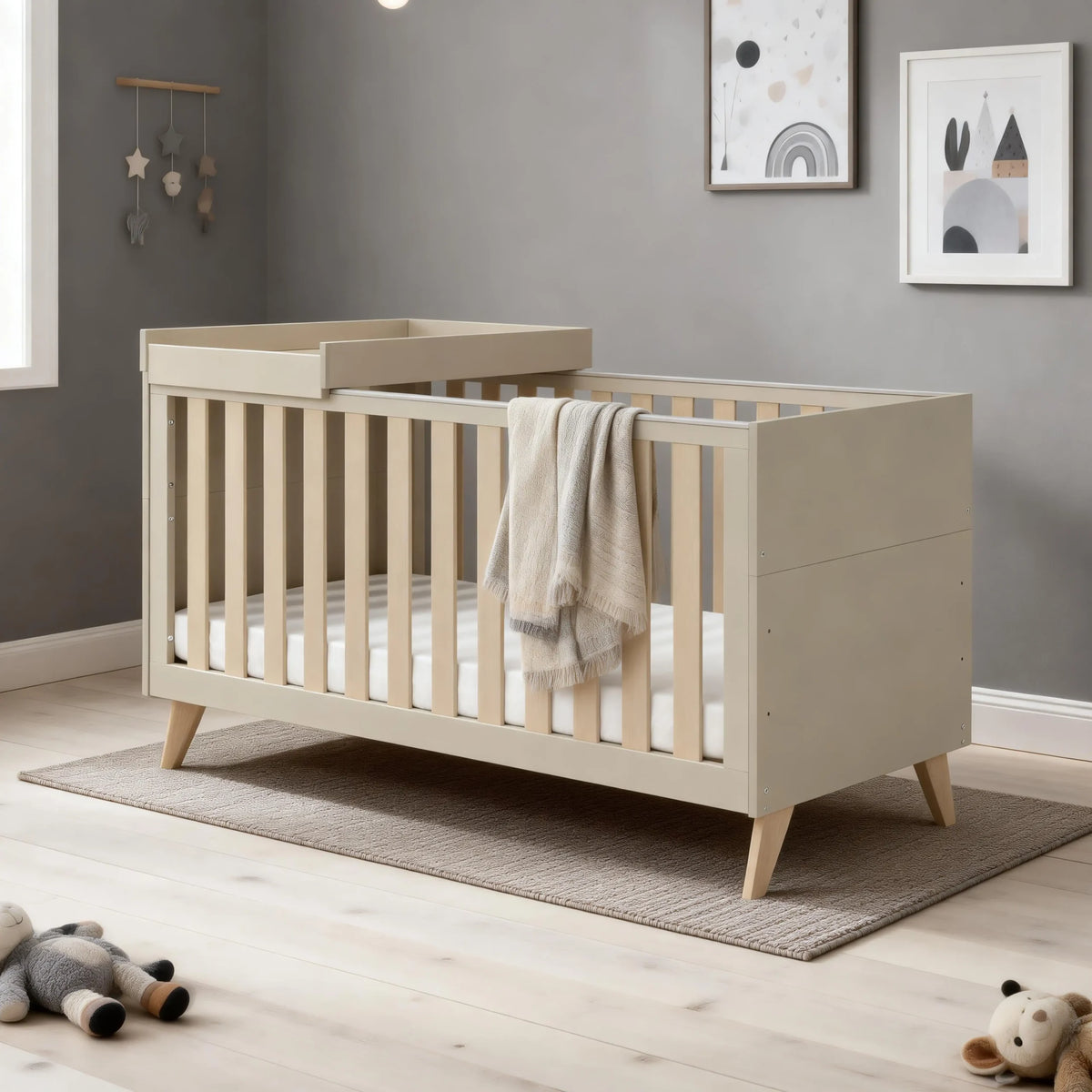Babymore Dante cot bed with cot top changer - Cashmere
