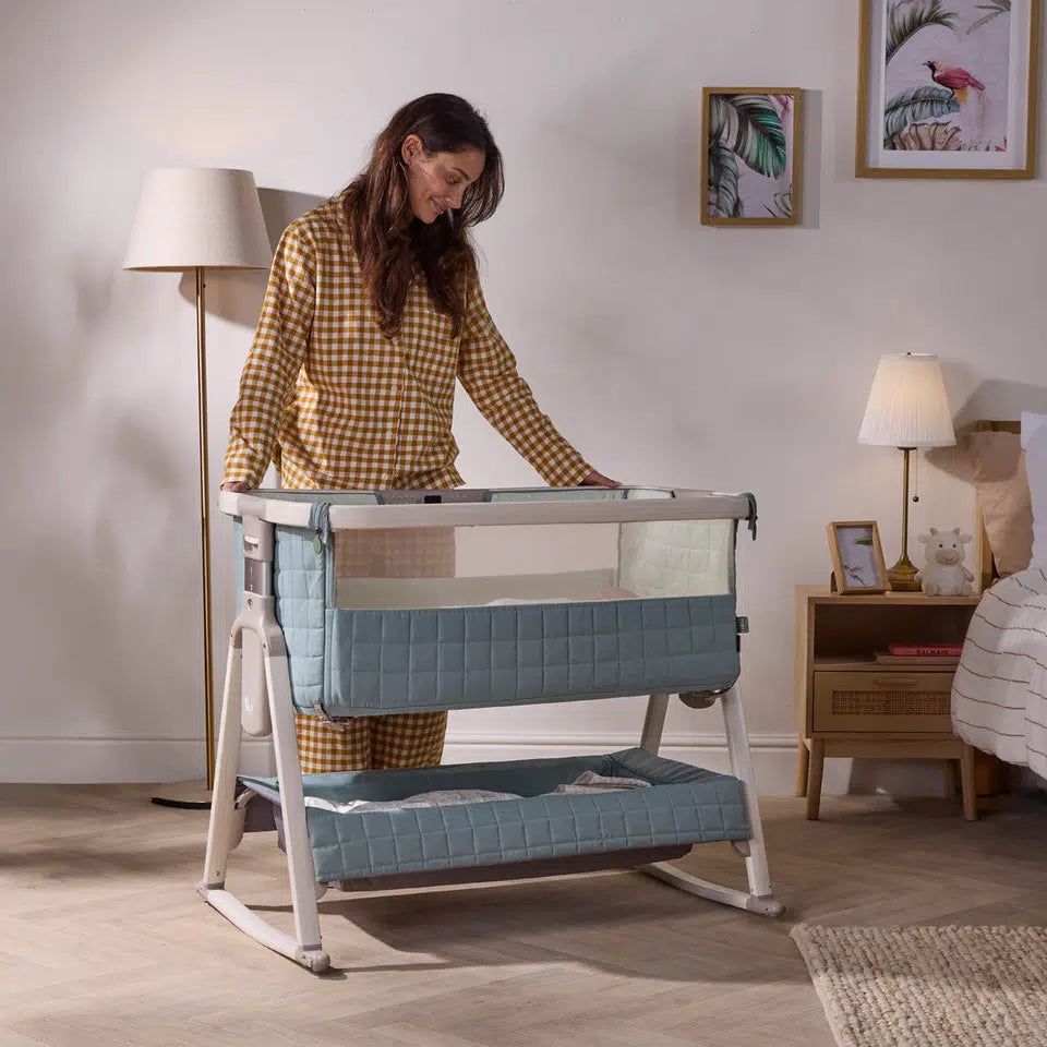 Tutti Bambini Cozee Sense Bedside Crib – Whitewash/Kelp