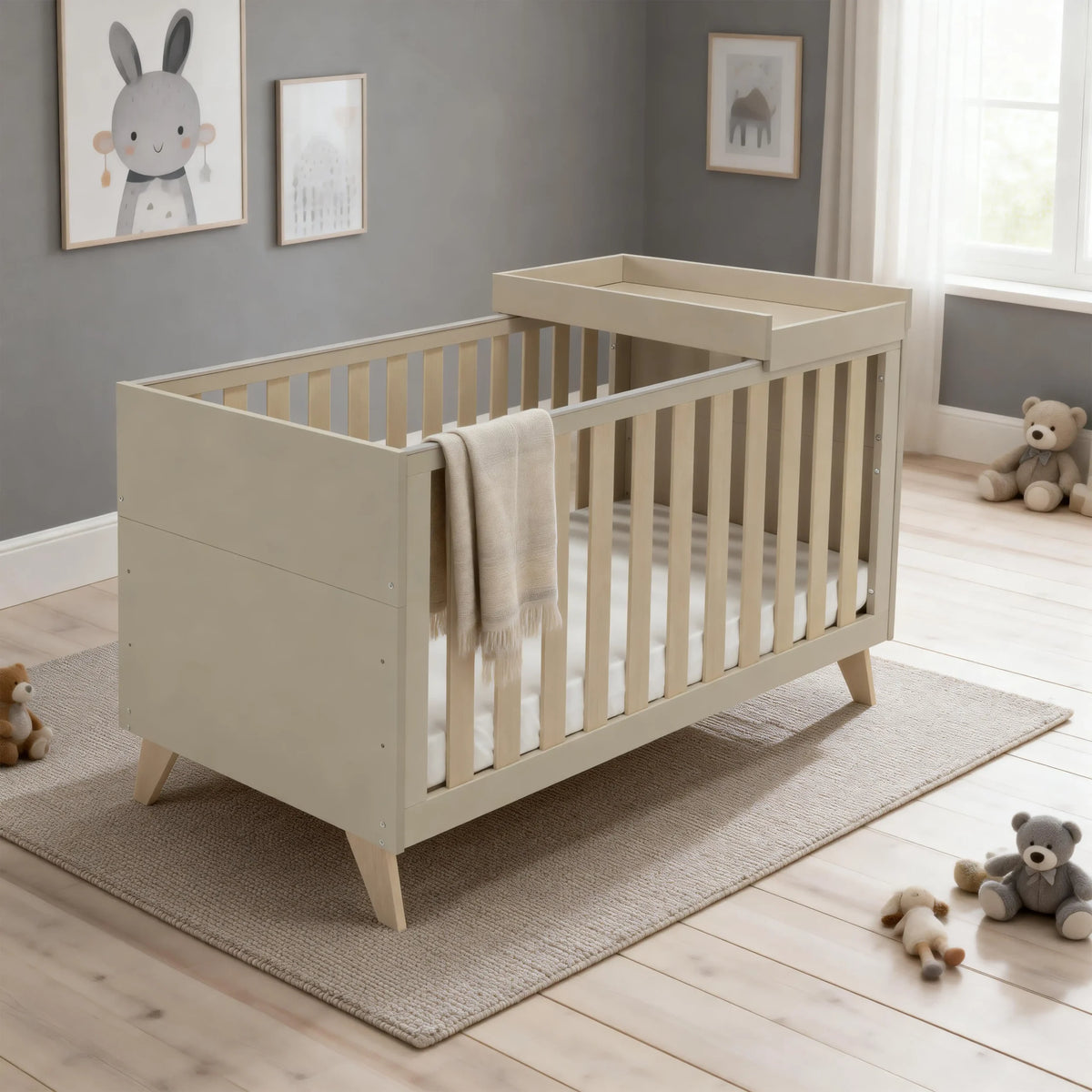 Babymore Dante cot bed with cot top changer - Cashmere