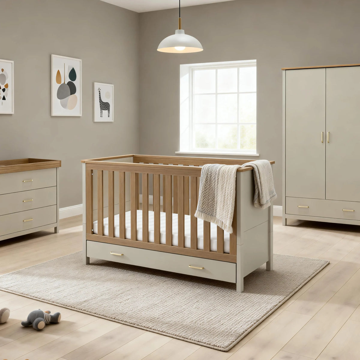 Babymore Mira 3 piece Nursery Room set - Cashmere warm oak