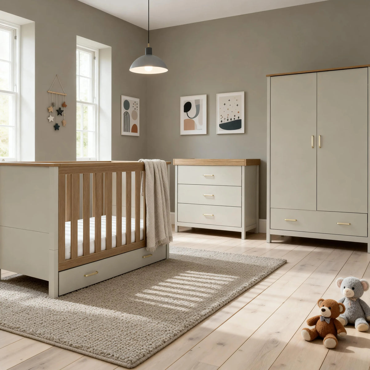 Babymore Mira 3 piece Nursery Room set - Cashmere warm oak