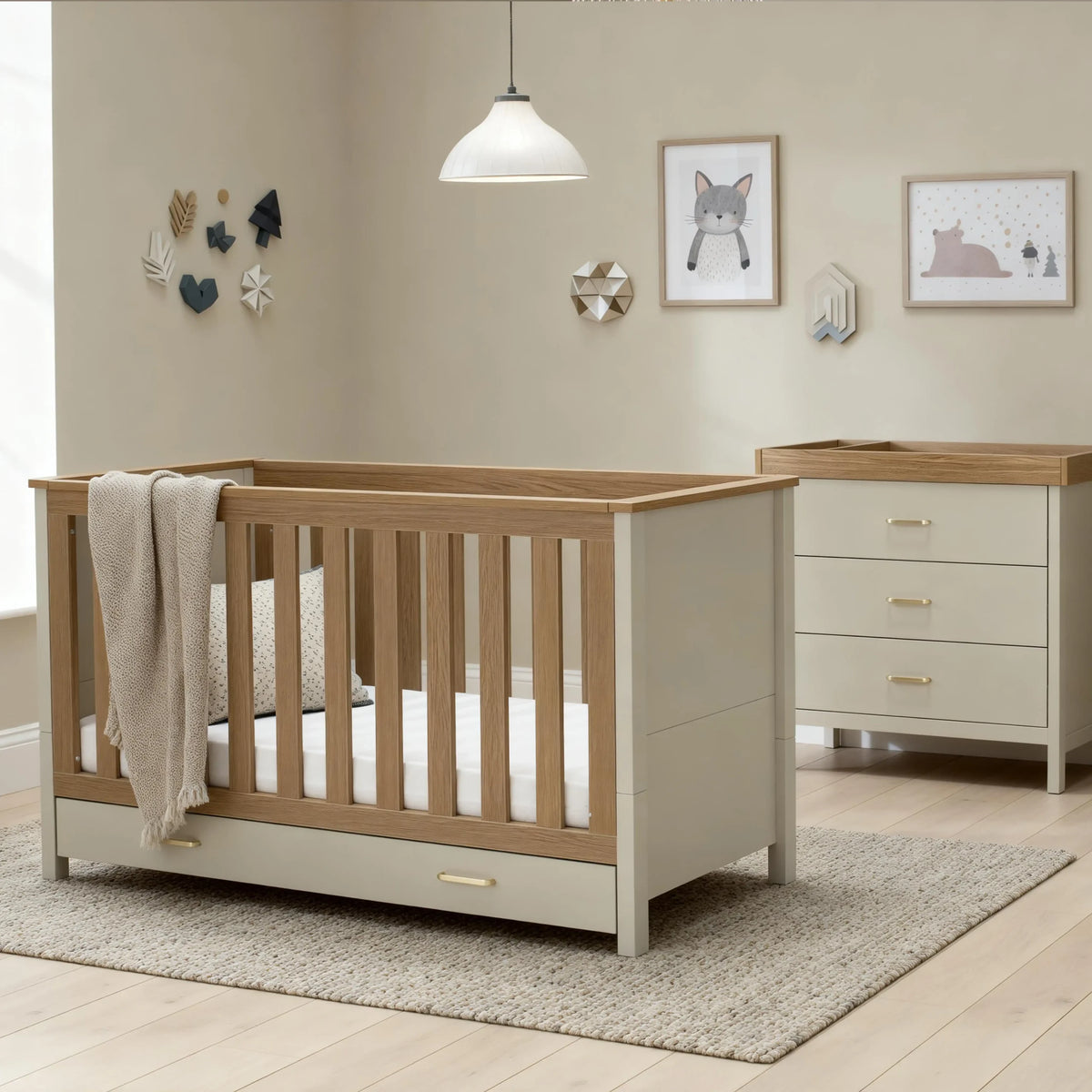 Babymore Mira 2 piece nursery room set - cashmere warm oak