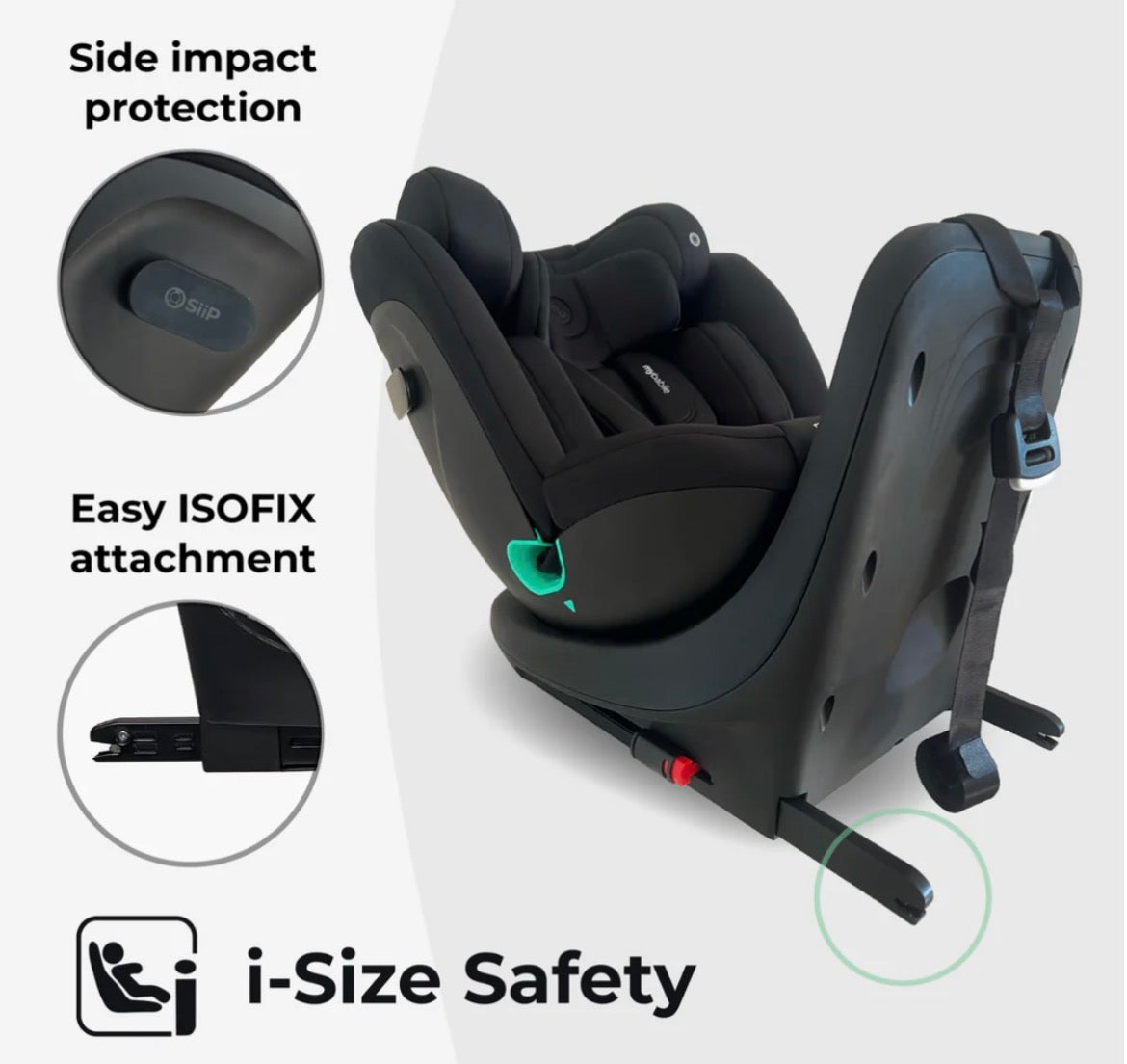 My Babiie Easy Spin R129 Car Seat com with Top Tether - Black