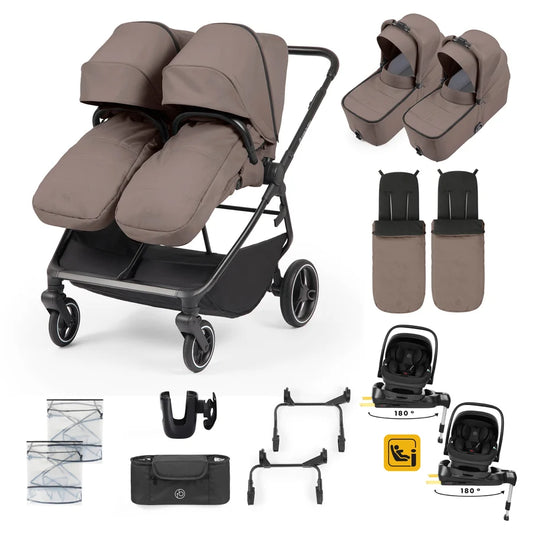 Ickle Bubba Altair Twin 17 Piece Travel System with i-Size Nimbus 180 Spin Car Seats & ISOFIX Bases, Mink * PRE ORDER BEGINNING OCTOBER