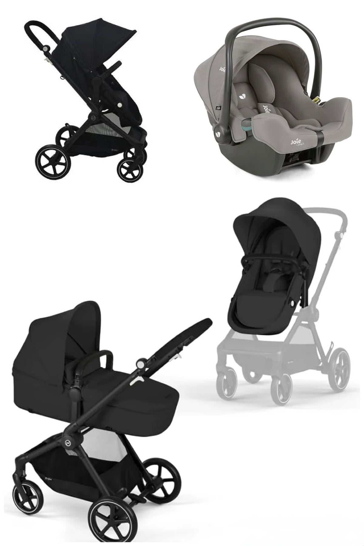 Cybex Eos 2 in 1 Moon Black Inc Joie iSnug Pebble Car Seat Adapters