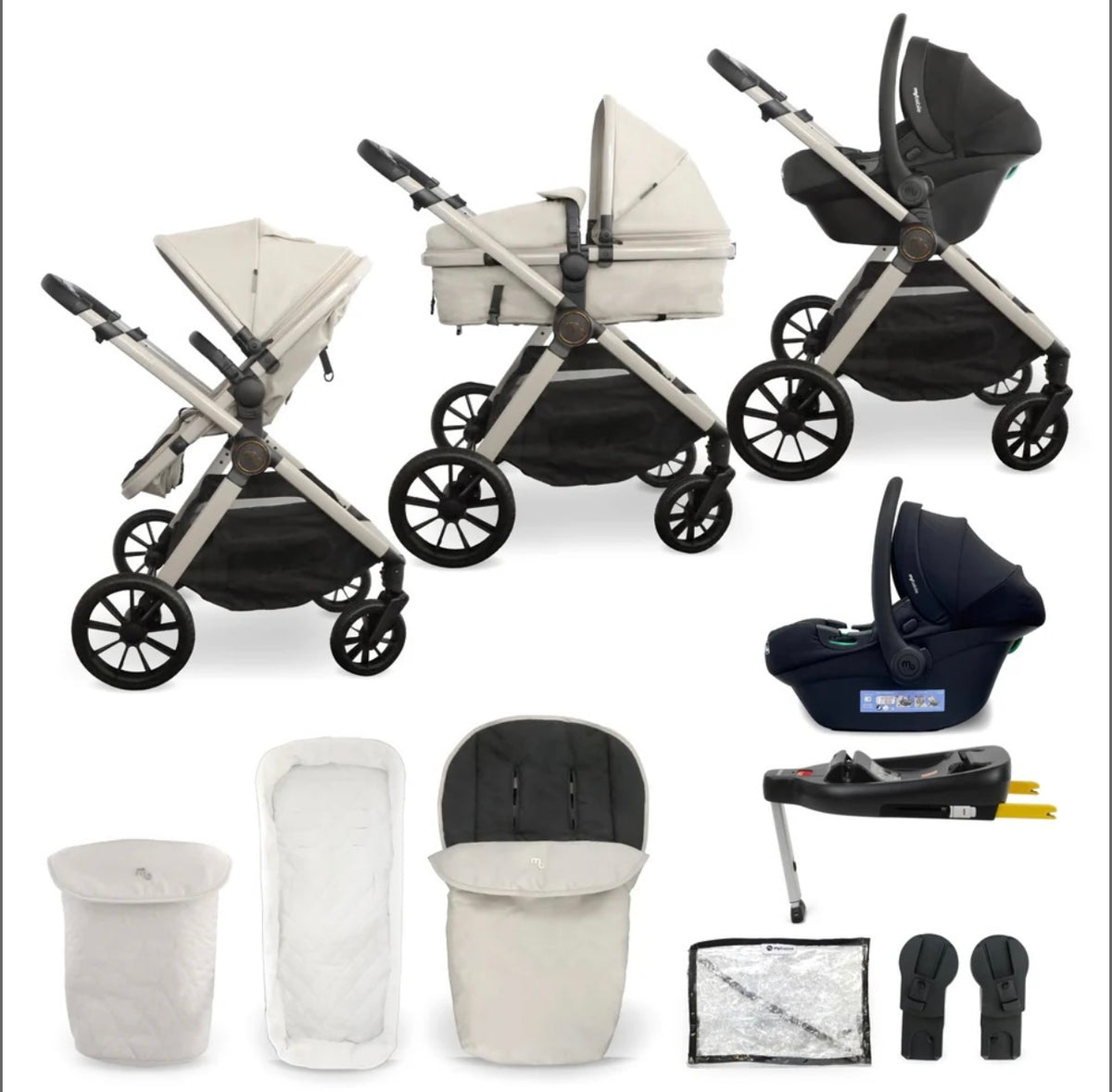 My Babiie MB220 3in1 Travel System with Base Ivory