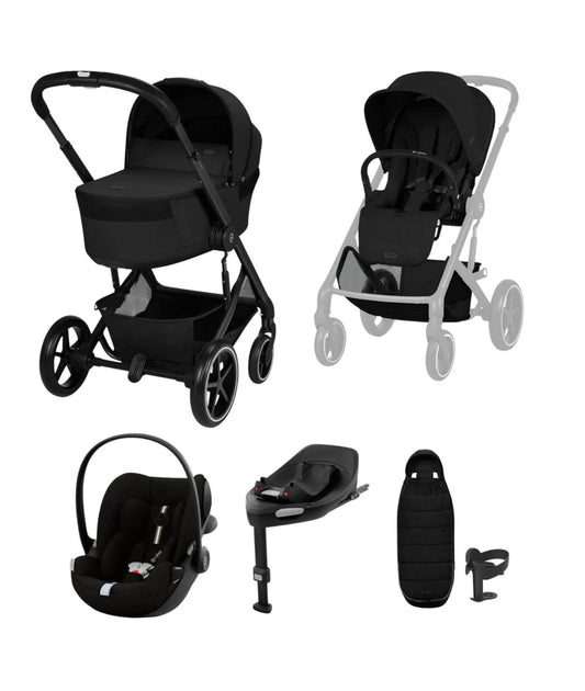 Cybex Balios S Lux + Folding Carrycot Bundle with Cloud G3 Plus Car Seat Moon Black