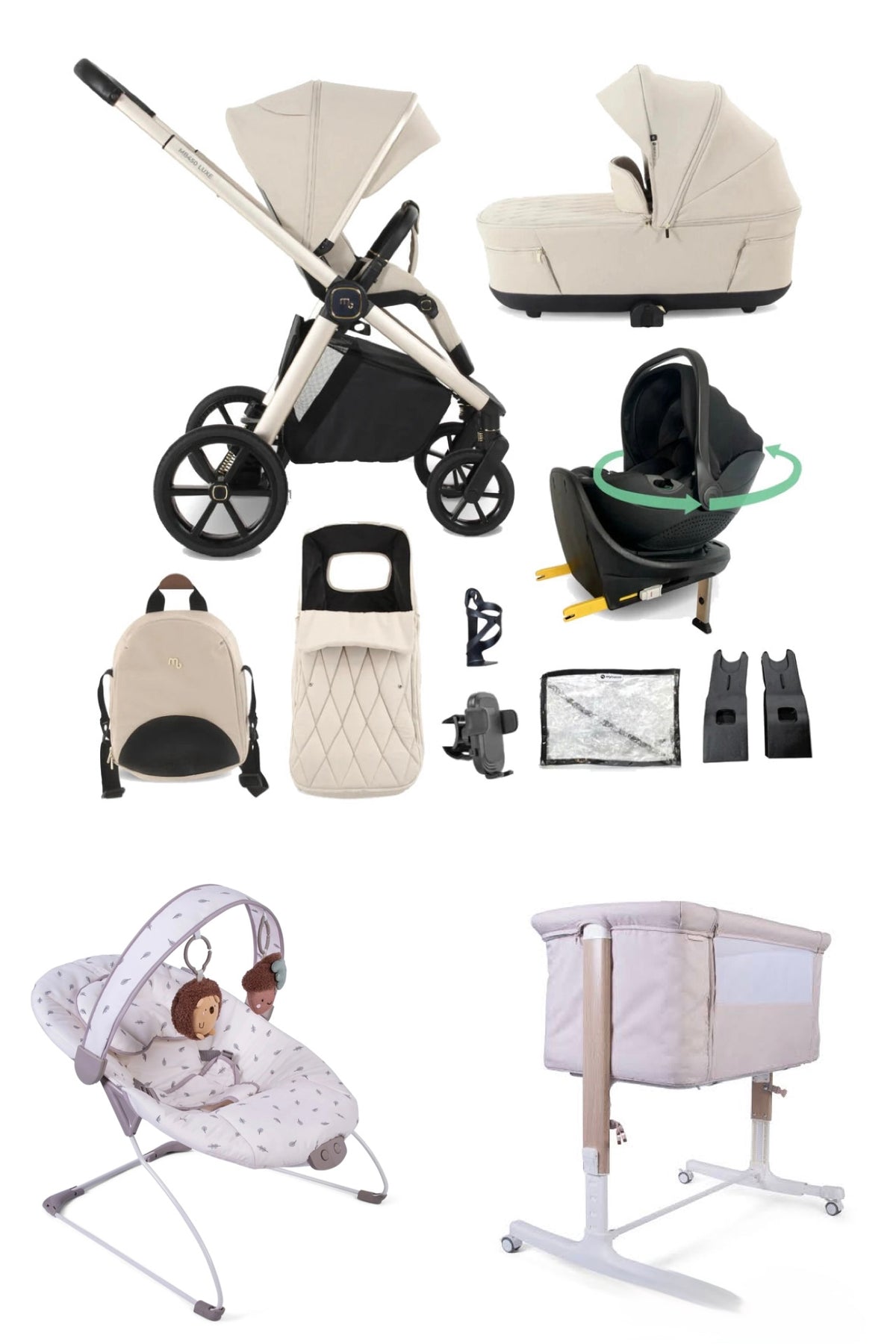 The Baby Luxe Bundle My Babiie MB450 Luxe Travel System - Feather Pre