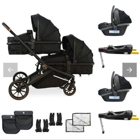 My Babiie MB33 Tandem Pushchair with 2 Infant Carriers & 2 Bases - Black Leopard *PRE ORDER