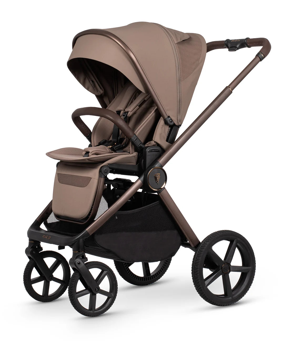 Venicci Upline3 Travel System Inc Tiago Car Seat & 360 Base 16 Piece Ultimate Bundle - Sand Black Car Seat