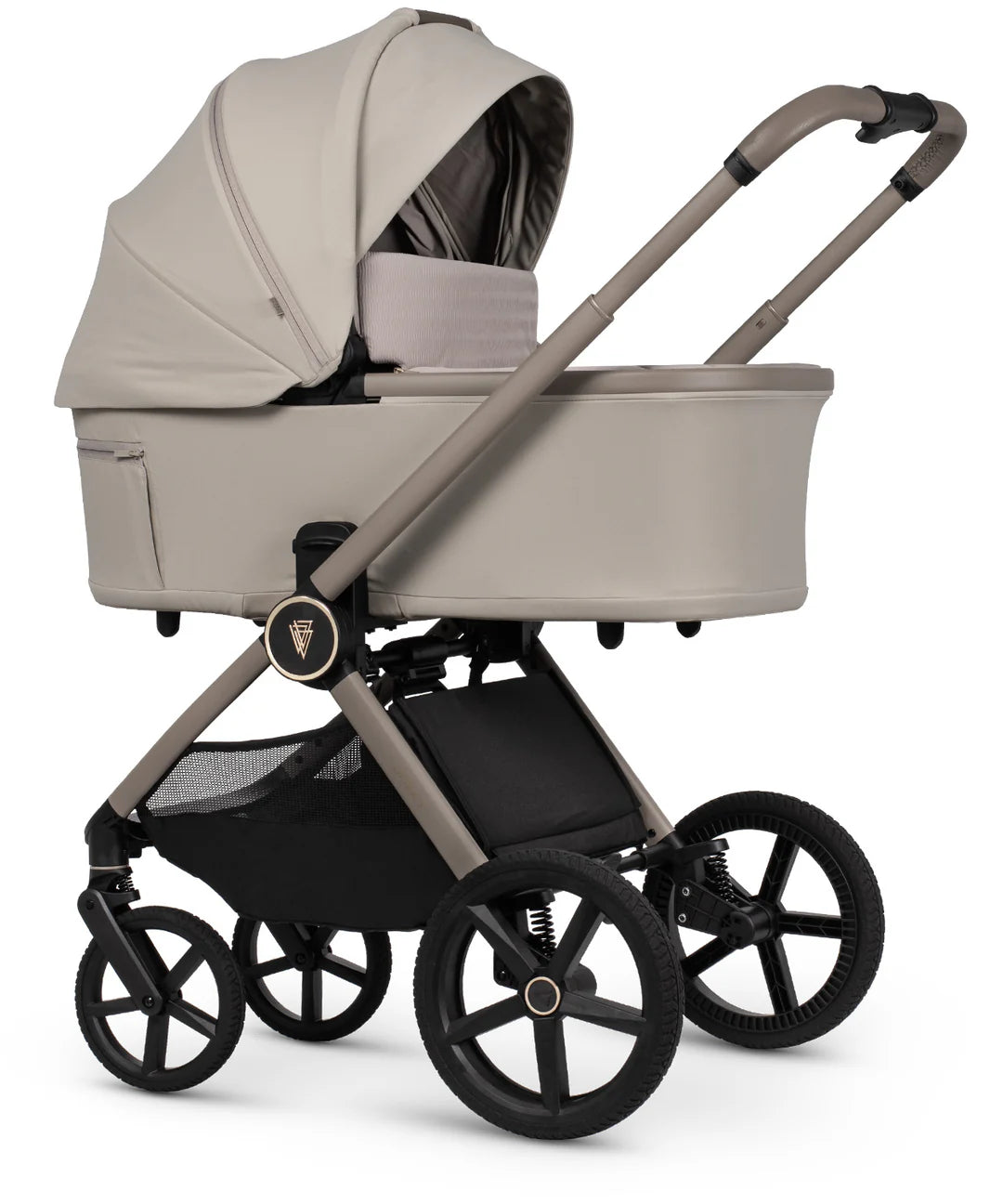 Venicci Upline3 Travel System Inc Tiago Car Seat & 360 Base 16 Piece Ultimate Bundle - Pebble Beige Car Seat