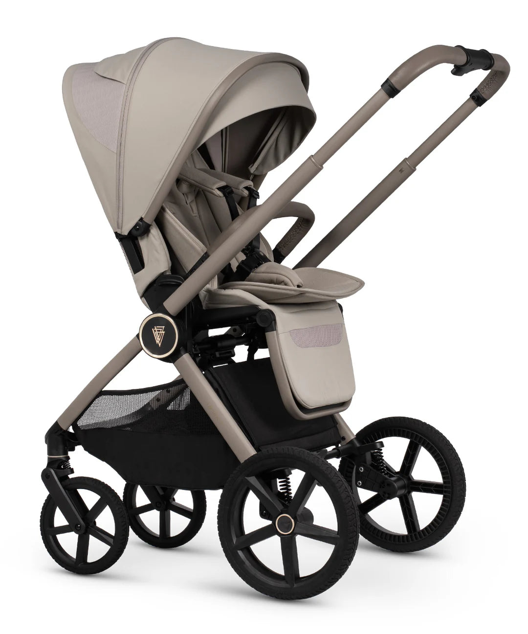 Venicci Upline3 Travel System Inc Tiago Car Seat & 360 Base 16 Piece Ultimate Bundle - Pebble Beige Car Seat