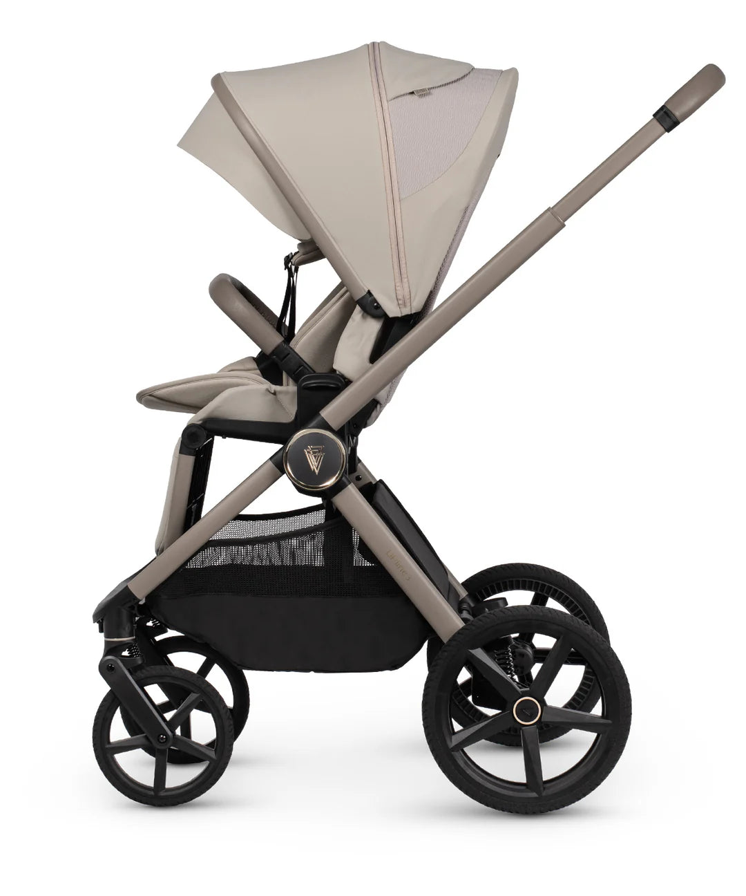 Venicci Upline3 Travel System Inc Tiago Car Seat & 360 Base 16 Piece Ultimate Bundle - Pebble Beige Car Seat